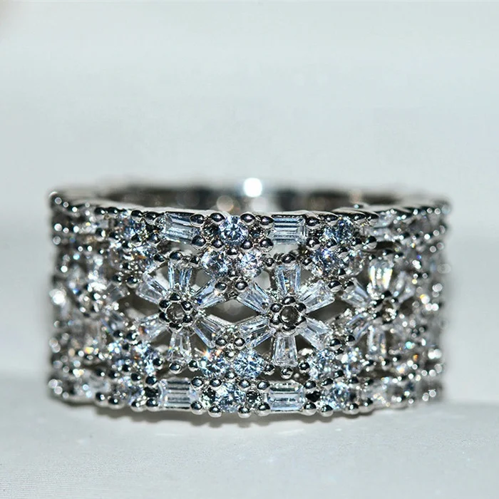 

High quality Big Crystal white Zircon Stone Ring Luxury Fashion Love Engagement Ring Vintage Wedding Rings For Women jewelry