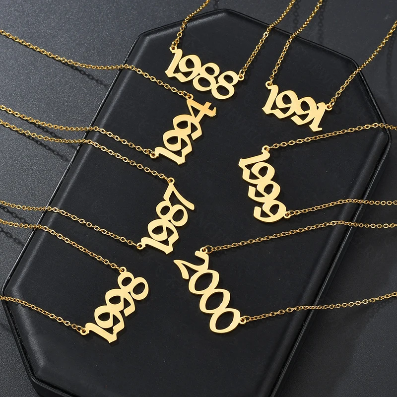 

Hot sale best birthday gifts personalized jewelry silver gold rose gold stainless steel anniversary year necklace, 18k gold /18k rose gold/18k rhodium