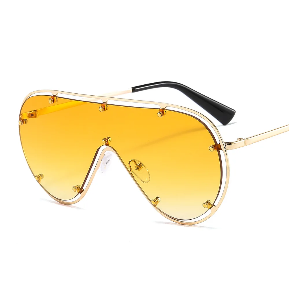 

2021 New Arrival Fashion Trendy Metal Frame One Piece Lens Eyewear Oversized Unisex Sunglasses