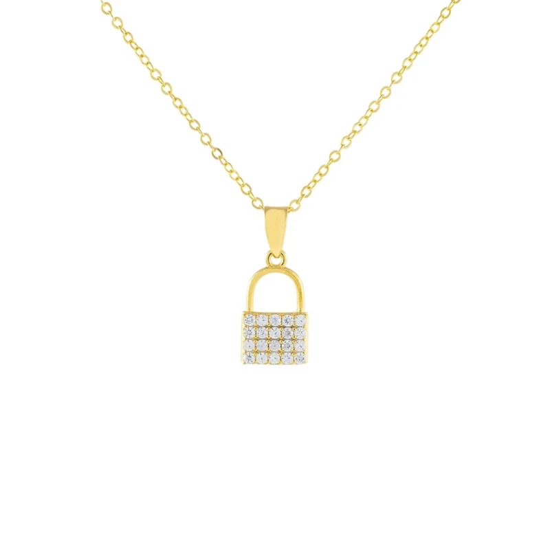 

s925 sterling silver fashion ins lock full diamond pave necklace