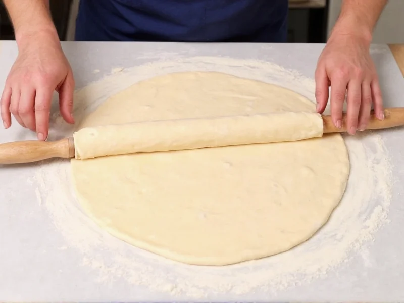 Hands rolling yeast-free pizza dough on counter
