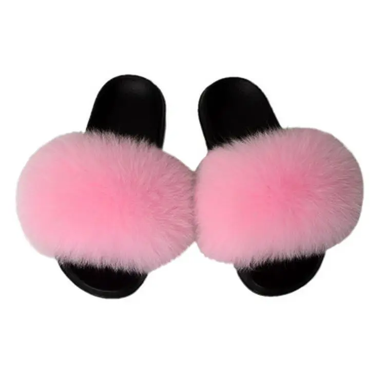 

Wholesale 100% Real Fox Fur Flops Casual Fashion Home Furry House Bedroom Slippers