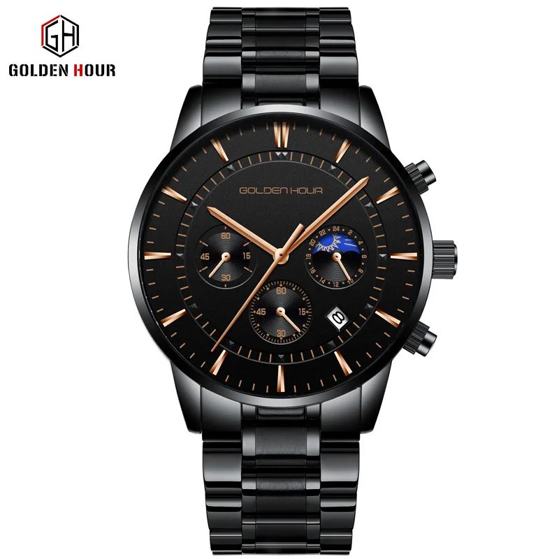 

Golden Hour 126 S Mans brand luxury mens watches in wristwatches day date quartz leather steel military wristwatches