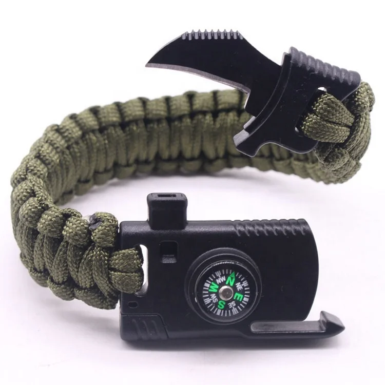 

W/ Compass Knife Emergency Camping Hiking Kit Handmade Outdoor Portable Custom Paracord Rope Survival Bracelet, Muilticolor