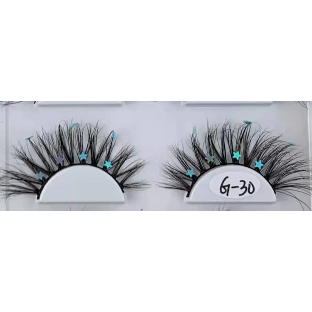 

G-30 stage makeup lashes glitter colorul eyelash with star decorate bling vegan 3d mink eyelash, Natural black