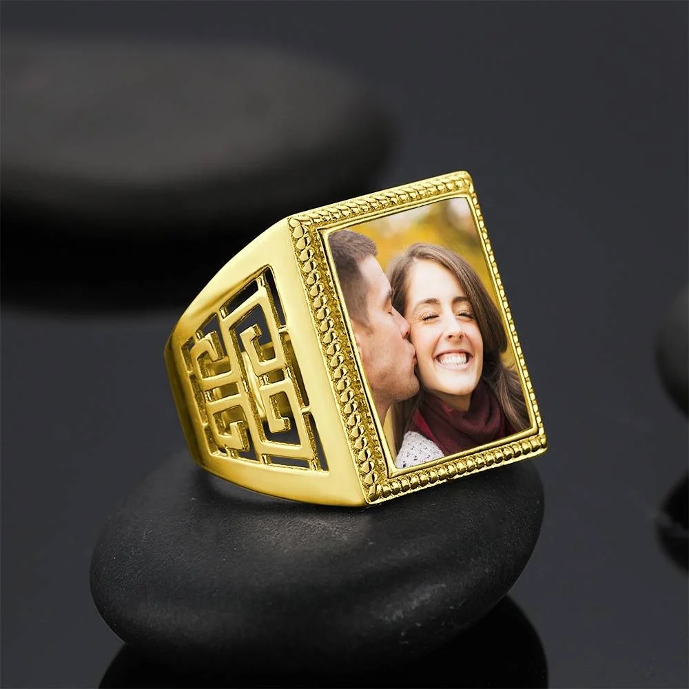 

Trending 2021 Personalized Square Ring Custom Made Photo 14K Gold Rings Jewelry For Women