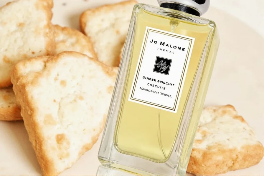 Jo Malone Ginger Lime & Cassis bottle next to actual ginger biscuits showing scent profile differences