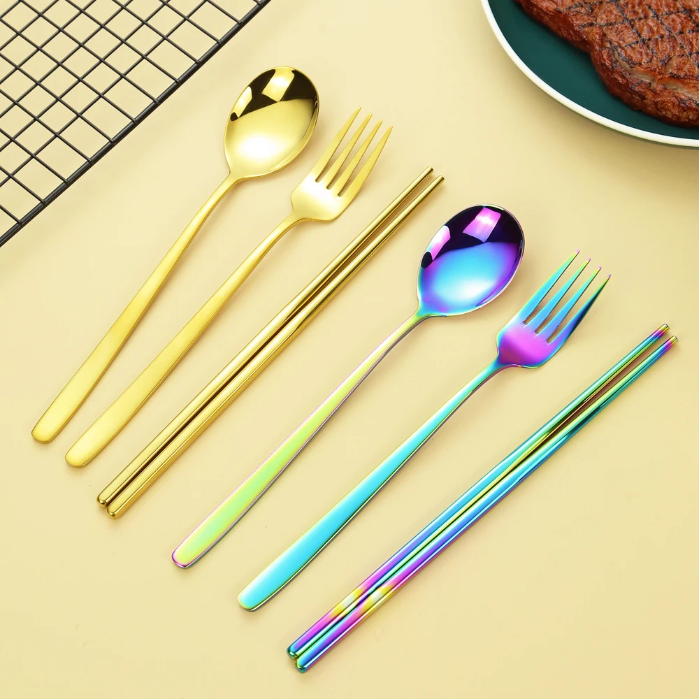 

eco-friendly luxury reusable stainless steel custom flatware travel cutlery set portable cutlery with black case, Customized