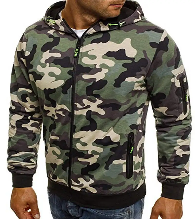 

Men Outdoor Sports Hoodie Camouflage Printing Jacket, As show