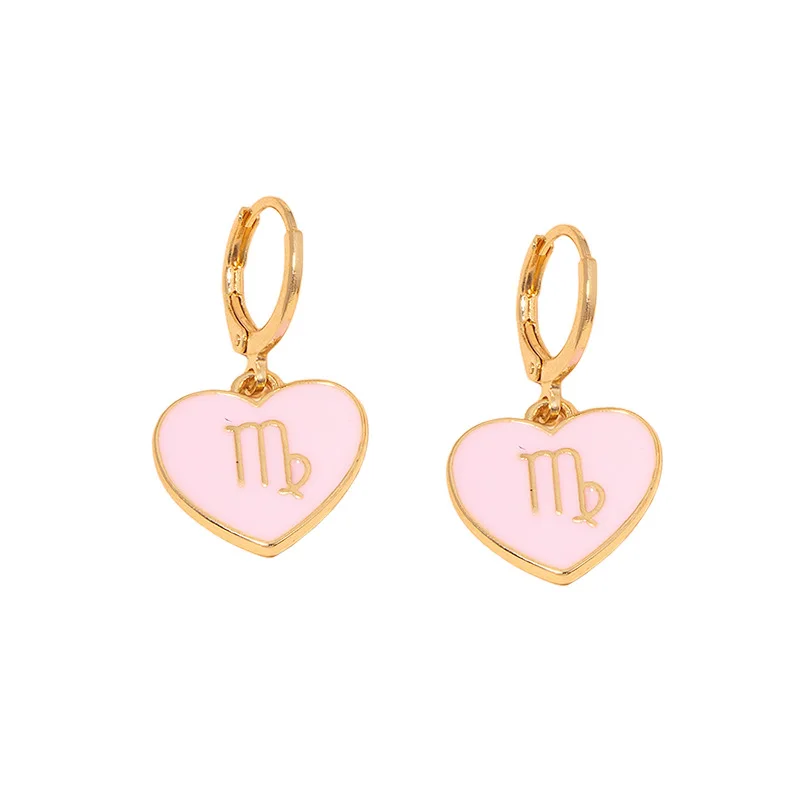 

2021 New Trend Fashion Simple Heart Pendant Earrings Drip Glaze Pink Letters Cute Girls y2k Jewelry, Like picture