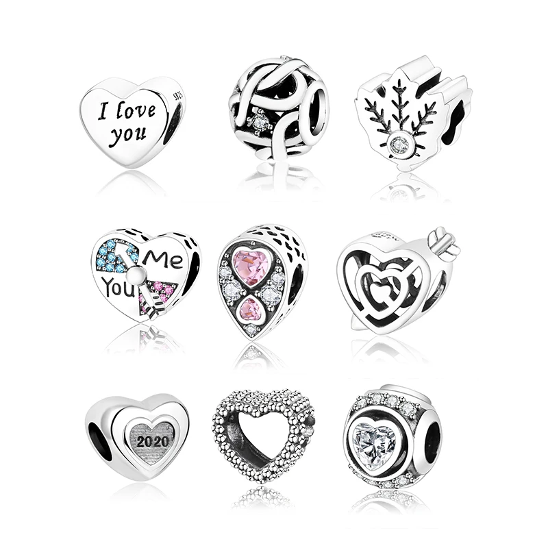 

Valentine's Day Gift 925 Sterling Silver Enamel Openwork Heart Beads Heart Charms Fit Original Pandora Charms Bracelet Necklace