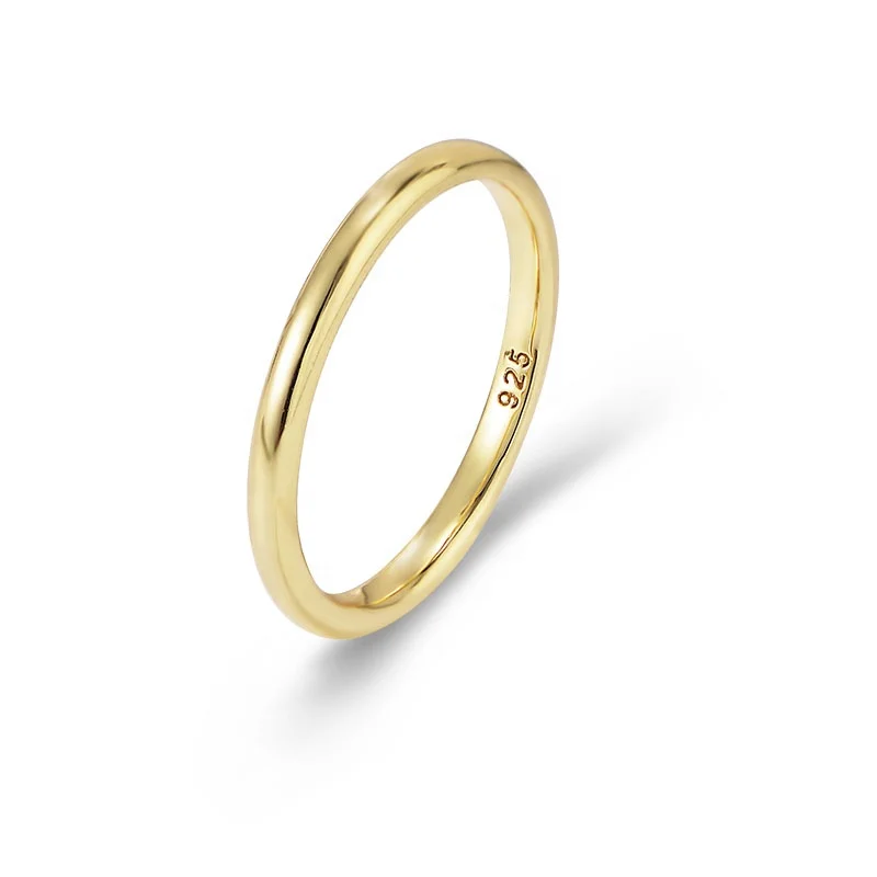 Minimalist Women Anillo Simple  Glossy Stacking Finger Ring Brand Ring Gold 925 Sterling Silver Plated Stackable Plain S925 Ring