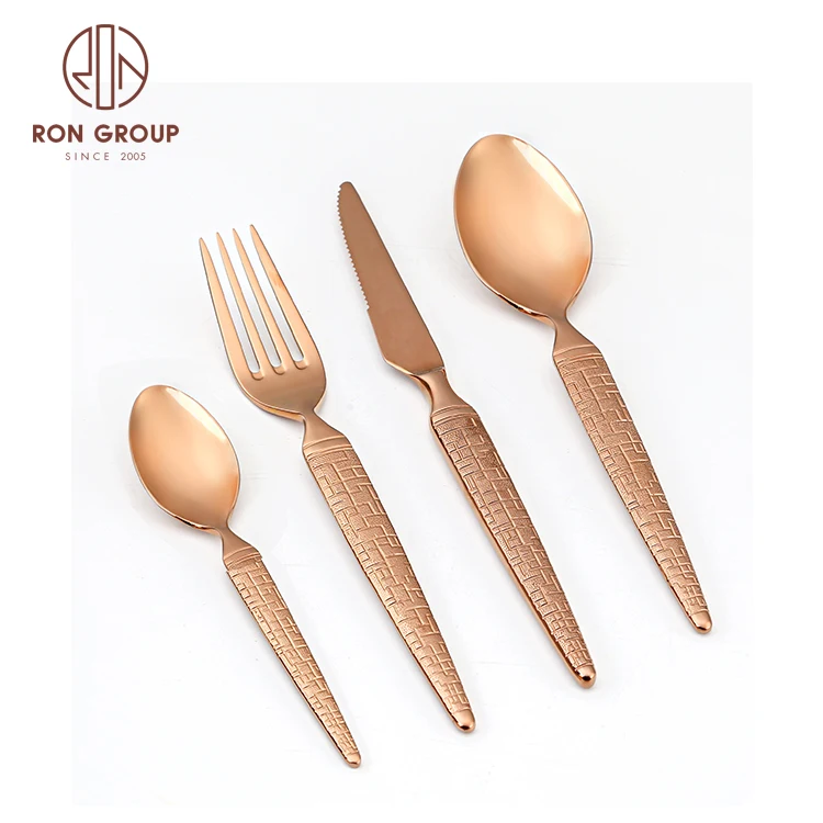 

ecofrienly reusable events party silver rose gold stainless steel flatware gold cutlery set