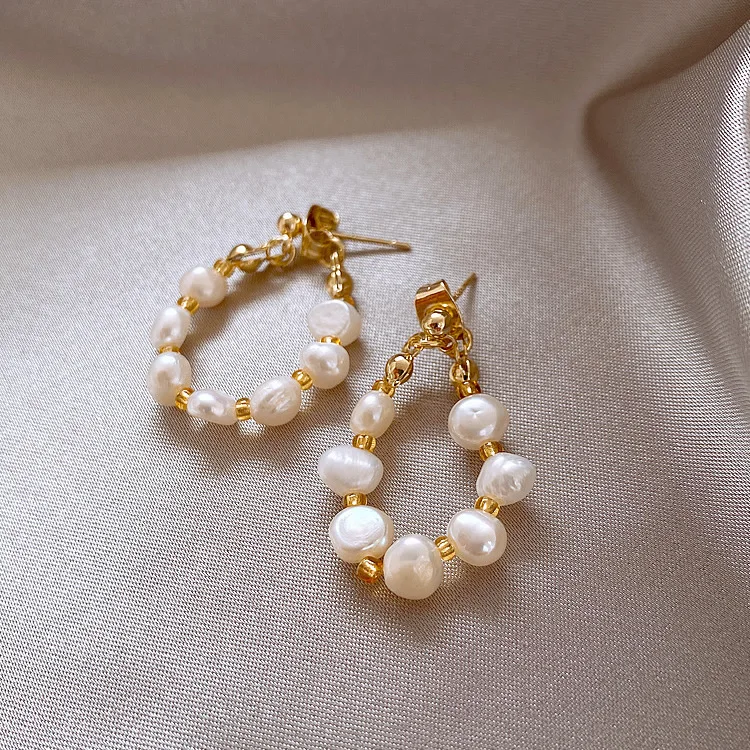

Wholesale Personality Gold Plated 925 Silver Stud Jewelry Earrings Freshwater Pearl Earrings For Women, White+gold
