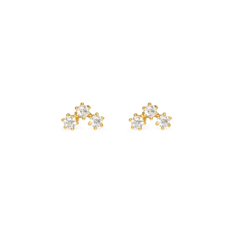 ROXI simple three-diamond claw-inlaid mini s925 sterling silver stud earrings jewelry for ladies