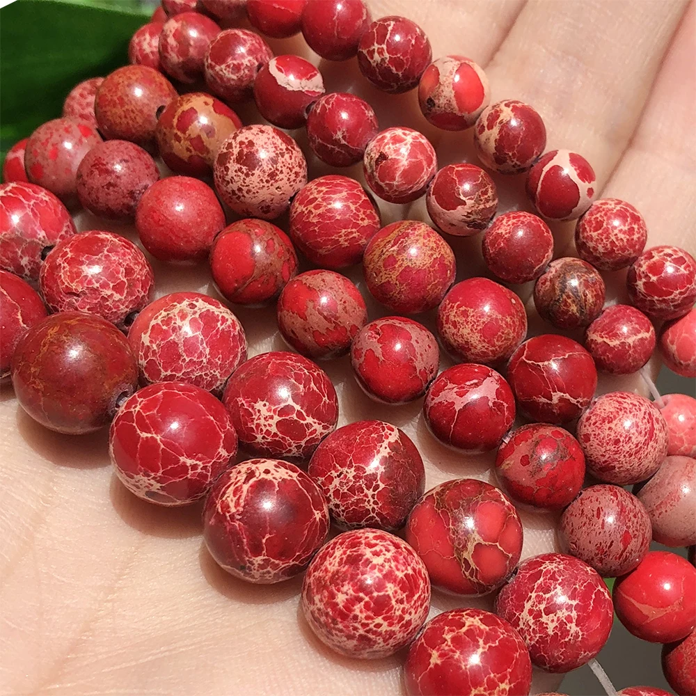 

Wholesale 4-10MM Round Red Sea Sediment Jasper Stone Loose Beads For Jewelry Making Charms Bracelet