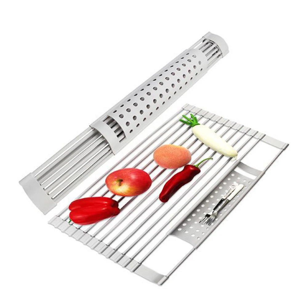 

Roll-Up Dish Drying Rack, Rolling Dish Drainer Over Sink Mat for Kitchen, Foldable Multi-Use Heat Resistant Silicone Coated