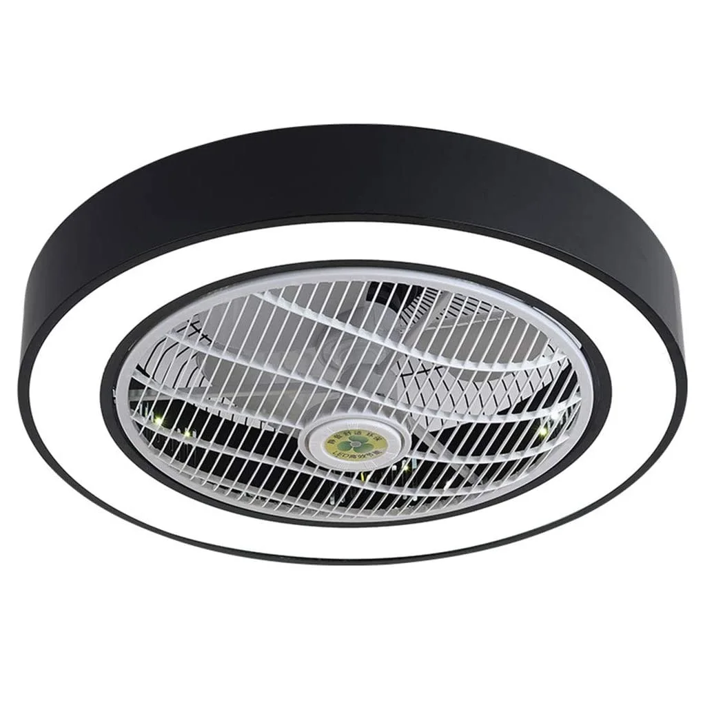 Drum Living Room Flush Light Fixture Modern Acrylic Black Finish Dimmable LED Ceiling Fan Lamp