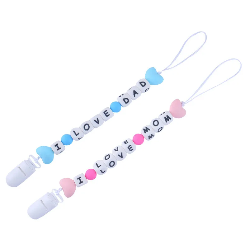 

BPA Free Silicone Heart Beads Pacifier Clip Pacifier Chain For Baby Teething Soother Chew Toy Dummy Clips