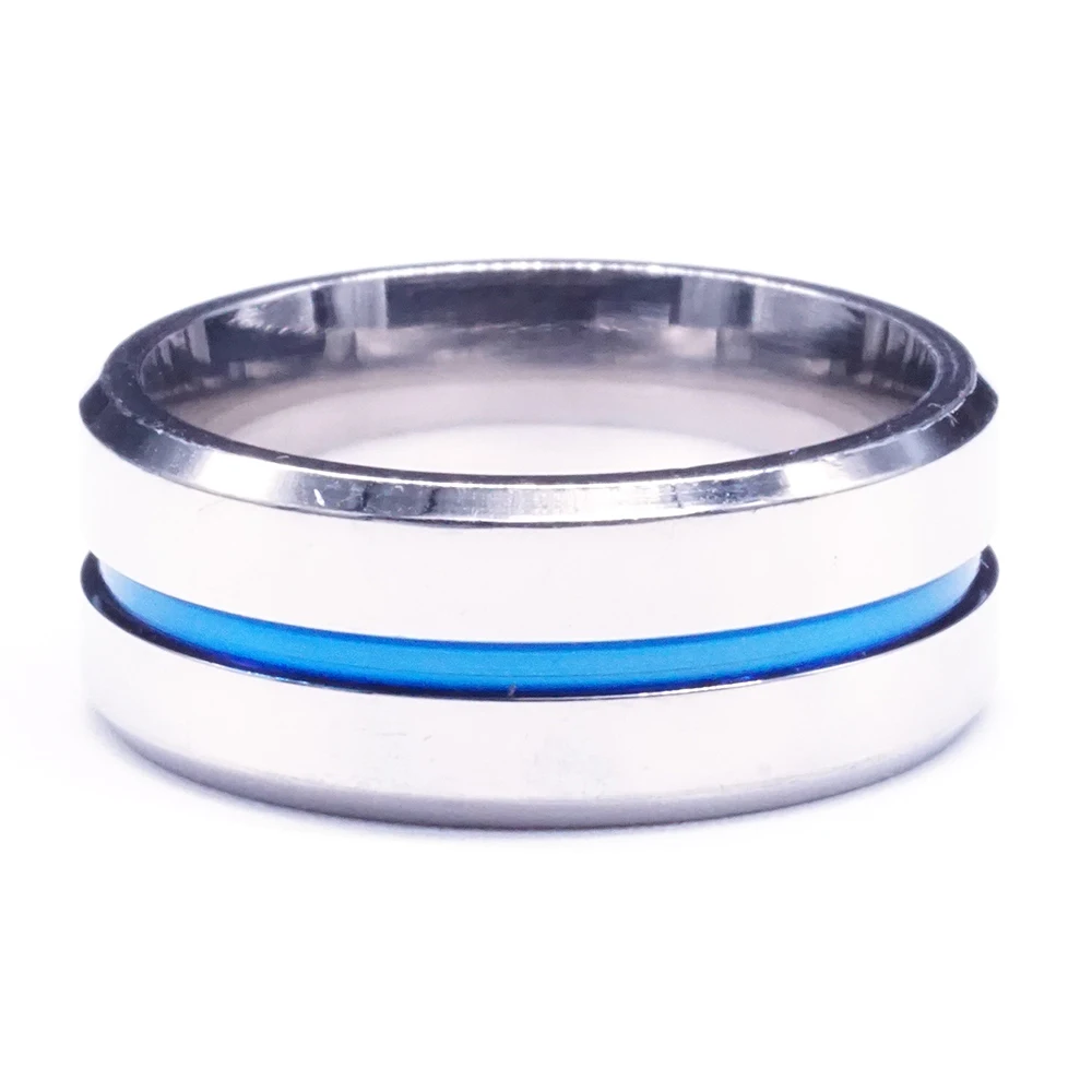 

Popular Stainless Steel Jewelry Titanium Ring 8mm Blue Belt Men's Ring Wholesale
