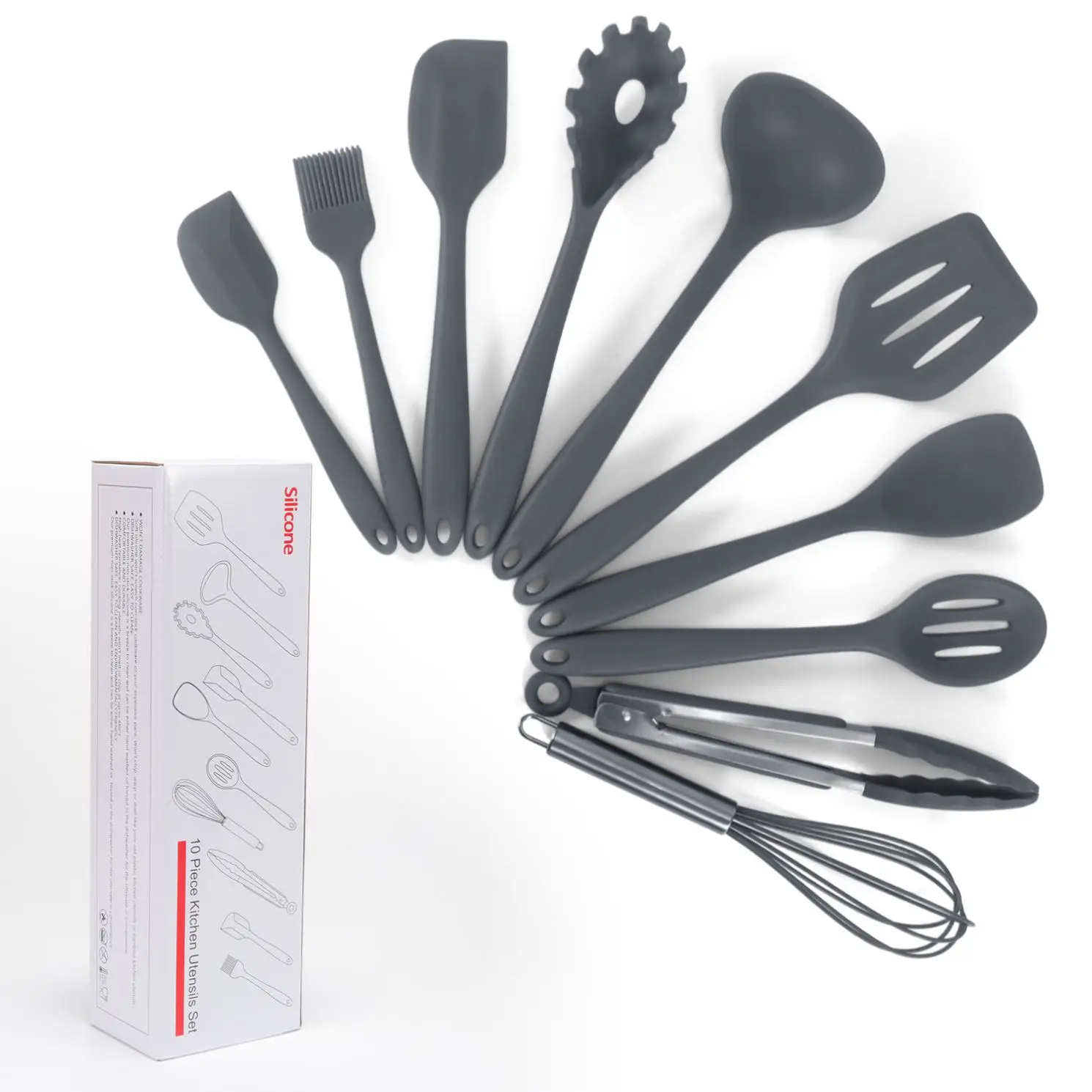 

Factory Outlet Silicone Kitchenware Not Deformed High Quality 10-Piece Set Heat Resistant Silicone Kitchen Set Modern, Red,black