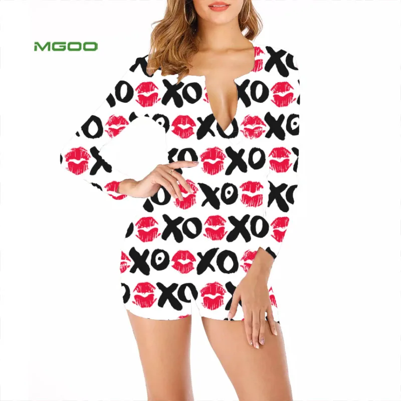 

MGOO Holiday Onesie Customized Women Naughty Onesie Diamond Heart Pattern Onesie Nightwear Pyjama