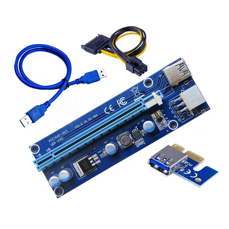 

VER 006C PCI-E GPU Extender Adapter Card 60CM USB 3.0 Cable PCI Express 1X to 16X PCIe riser 006, Blue