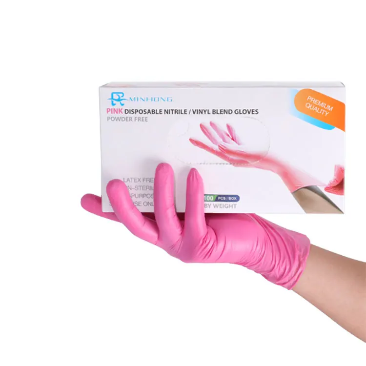 

Wholesale China Factory No Powder Pink Latex Gloves Industrial Work Vinyl/Nitrile Blended Gloves