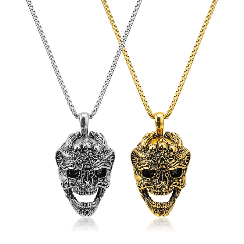 

Gothic Jewelry Bijou 18K Gold Plated Jewelry European Vintage Skull Necklace for Hip-hop