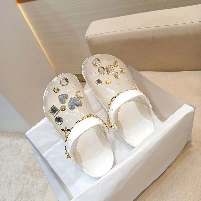

2021 new fashion women transparent crystal Jelly platform daddy shoes garden slippers casual shoes, As picture