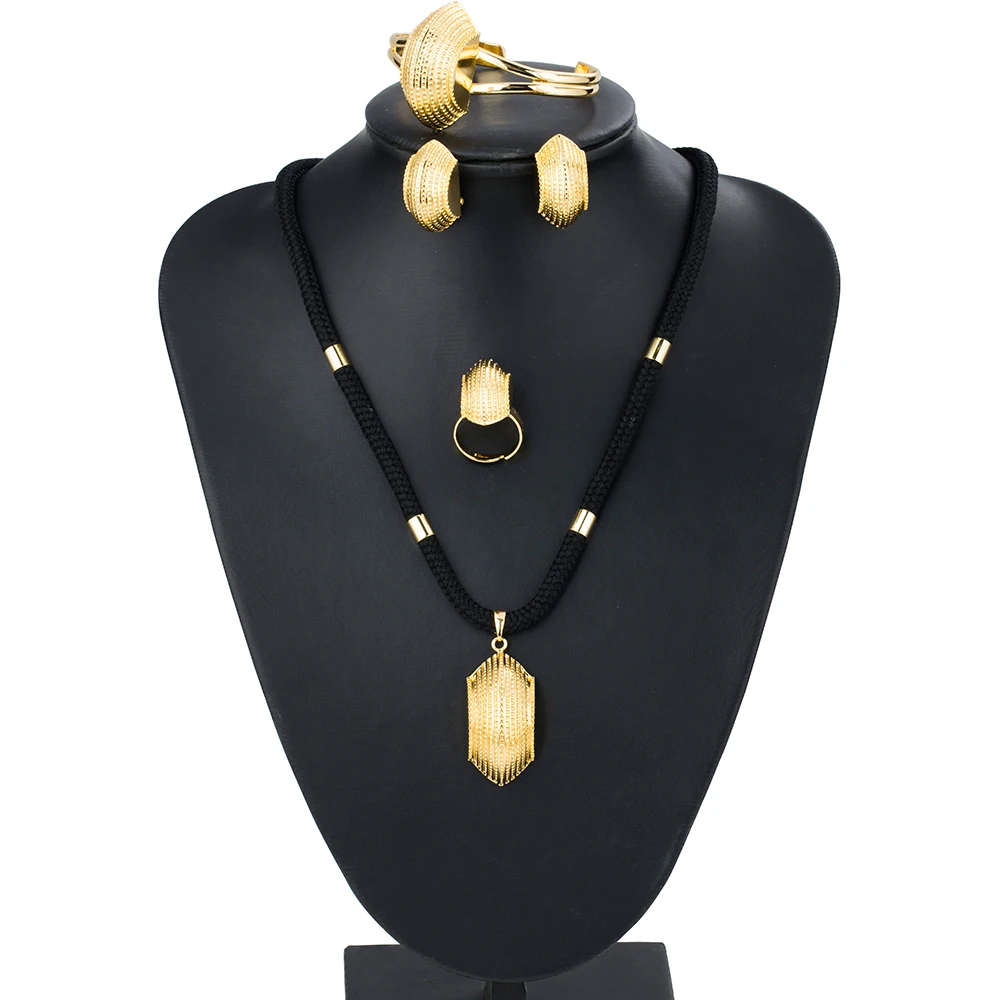 

Ethlyn Ethiopian Gold Plated Jewelry Sets for Women Wedding Party Bridge Shape Black Rope Eritrean Jewelry Sets Accessories S065