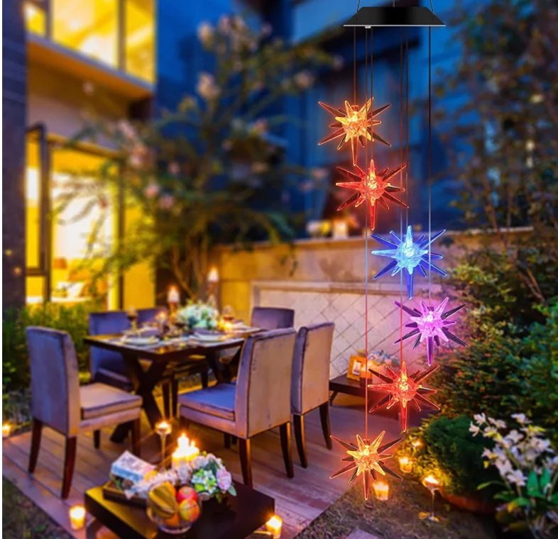 

Jiexuan garden decor solar wind chimes explosion star wind chimes outdoor led light waterproof romantic wind chime for home, Rgb