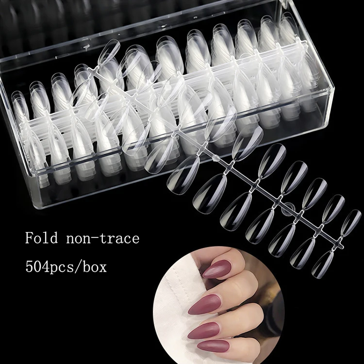 

504pcs Fold Non-trace Fale Nail Tips Transparent Natural French Artificial Nail Art Tips