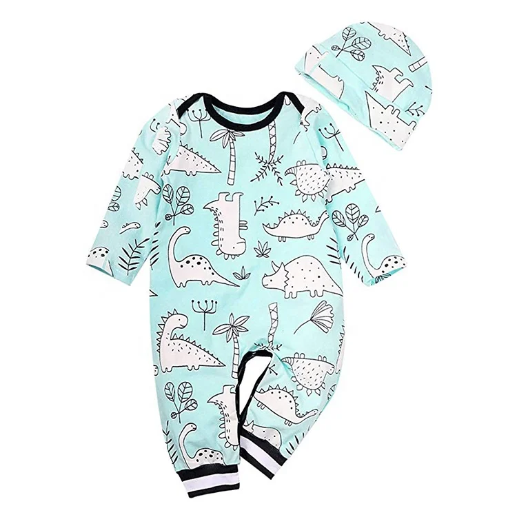 Newborn Baby Boy Romper Dinosaur Long Sleeve with Hat Infant baby bodysuit