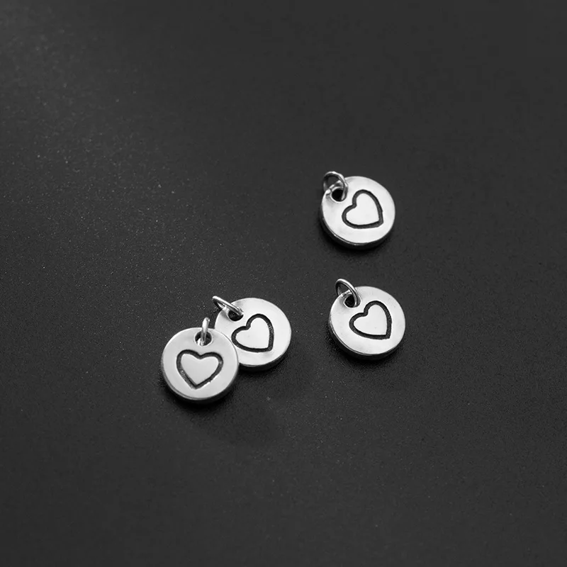 

Retro 925 Sterling Silver Love Heart Charm Pendant DIY Round Tag for Jewelry Making