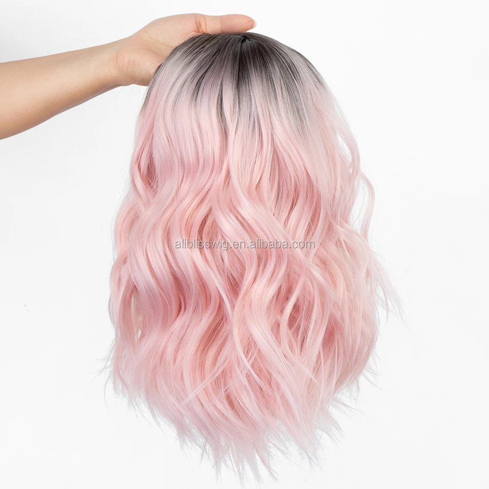 Aliblisswig Natural Looking Dark Root Ombre Pastel Pink Middle Part Heat Ok  Fiber Hair Short Wavy Bob None Lace Synthetic Wigs - Buy Synthetic  Wig,Synthetic Lace Front Wig,Synthetic Hair Wig Product on