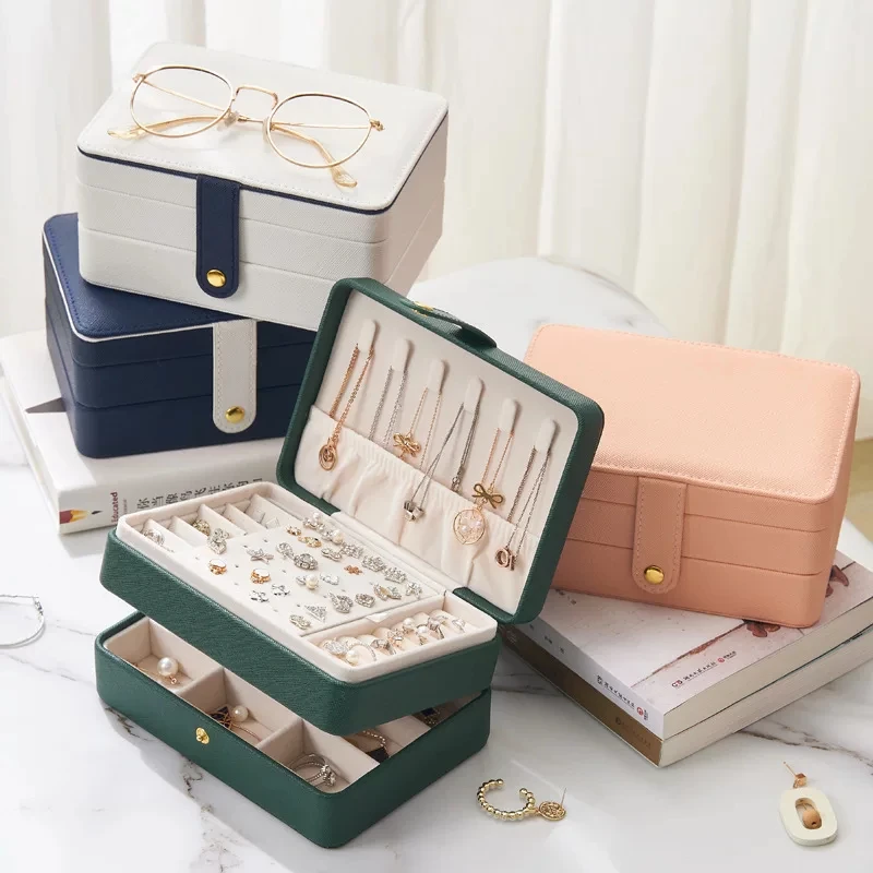 

Custom Logo Travel Jewelry Box Lady PU Leather Zipper Closure Earring Jewelry Storage Box Travel Jewelry Organizer, Light blue,white,pink,royal blue,green