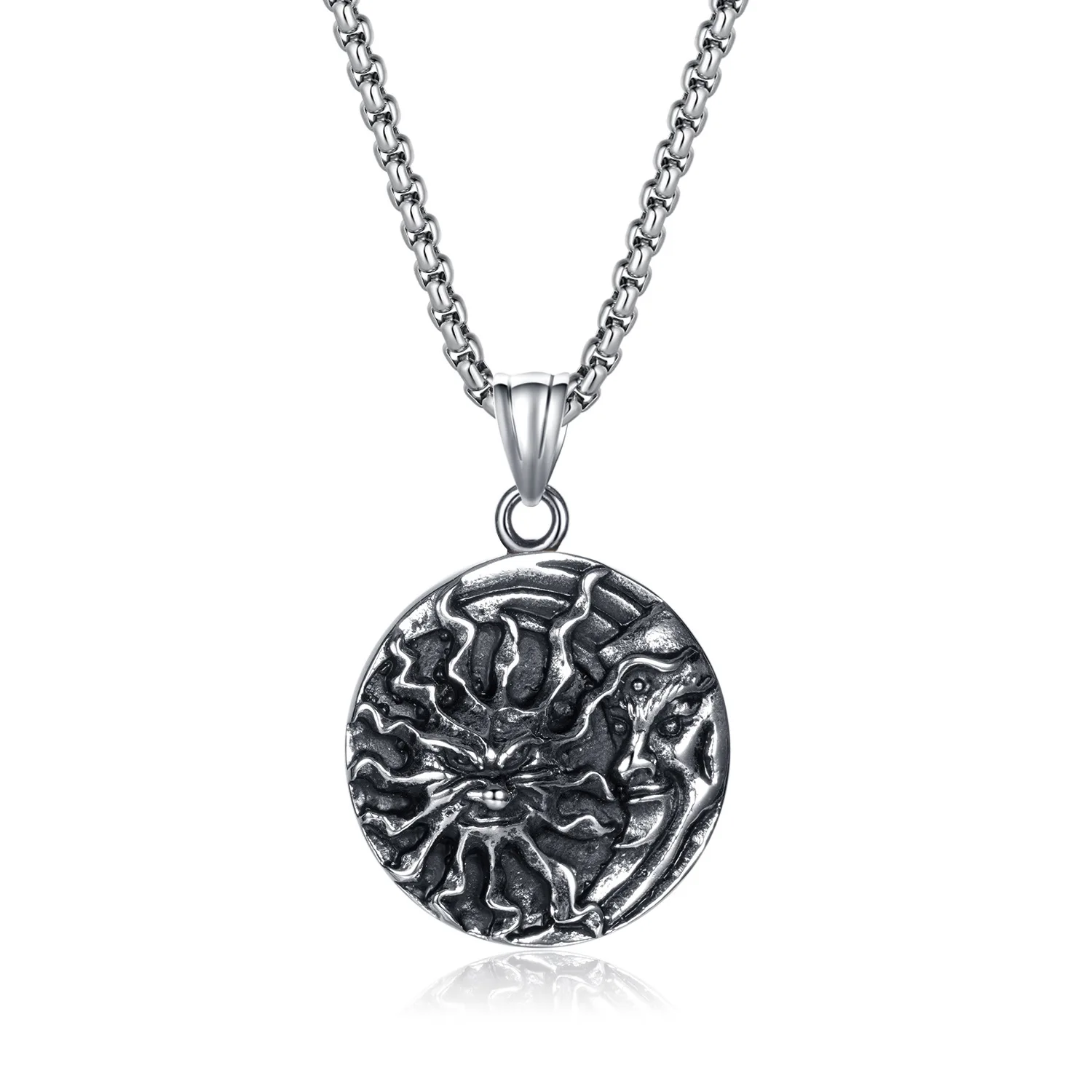 

Hip hop punk jewelry retro stainless steel sun and moon necklace men