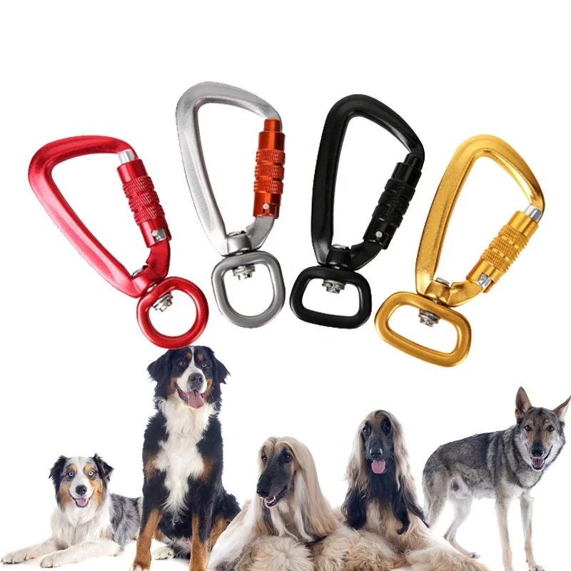 5kn CE Certified Aviation Aluminum 7075 Black Camping Dog Leash Swivel Carabiner Clips