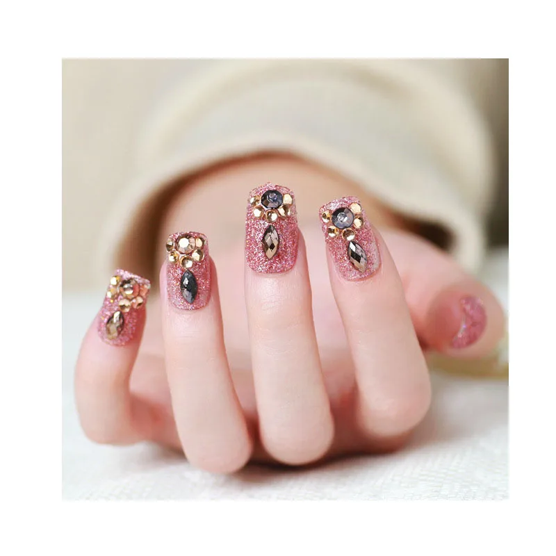 

24pcs Beads Texture Bride Fake Nails Full Cover False Nail Tips Patch Art Tool Lady Wear Decals Decorations NA0206, As pictures show