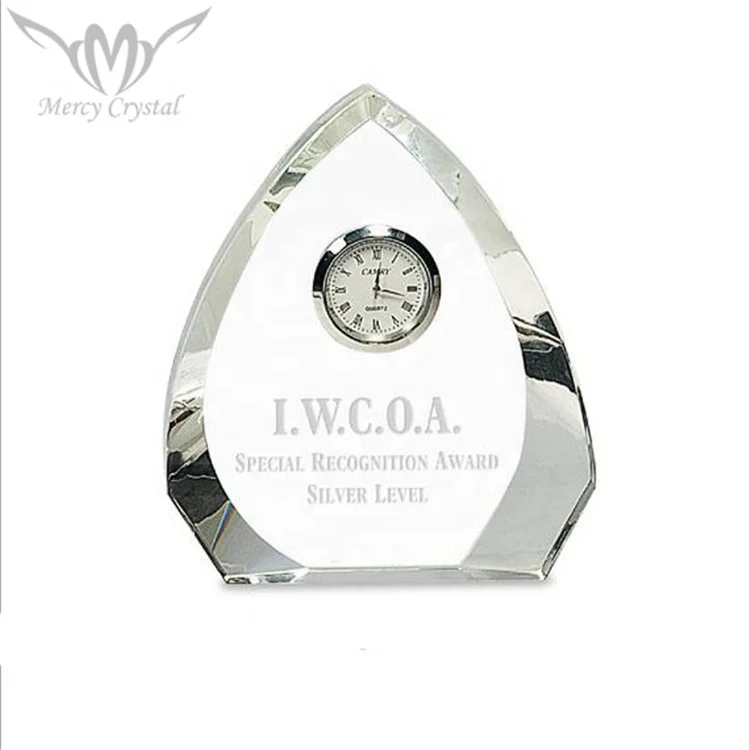 

Crystal Glass Clear Engraved Table Clock for Unique Company Awards, Clear(oem available)