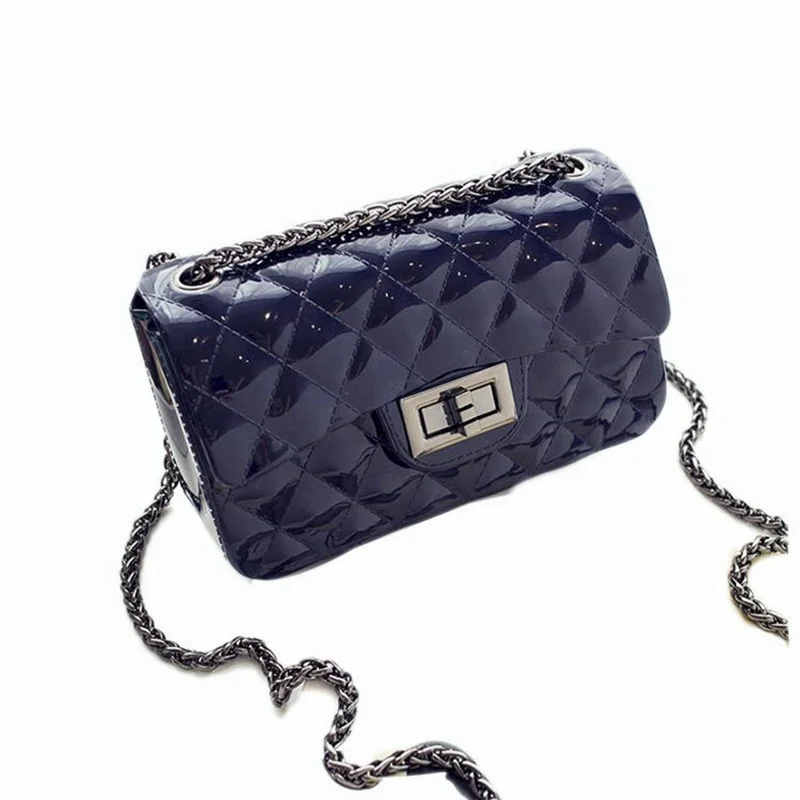 

Hot sale PVC ladieshandbag woman silicone solid color mini diamond chain jelly bag