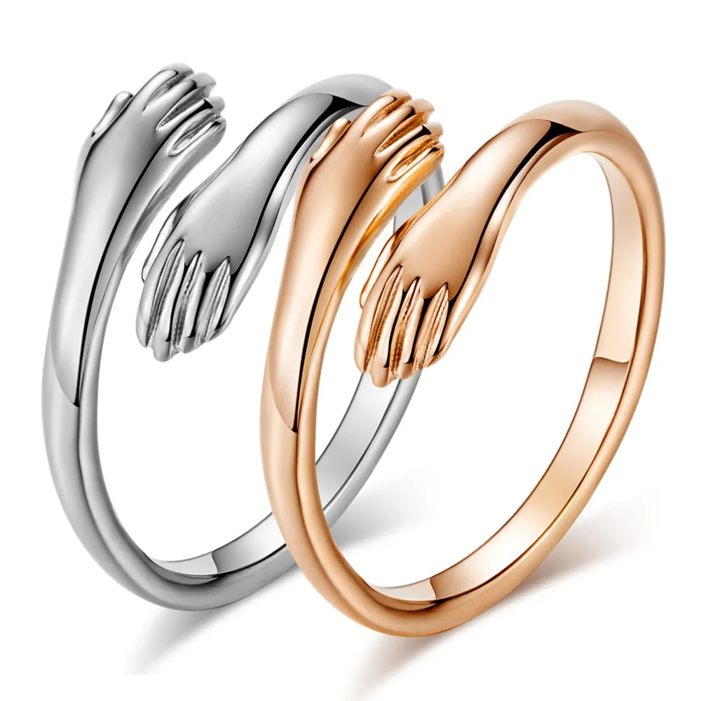 

Romantic Love Hug Open Finger RingTitanium Steel Ring Women Men Creative Rose Gold Tone Jewelry Valentine's Day Gift