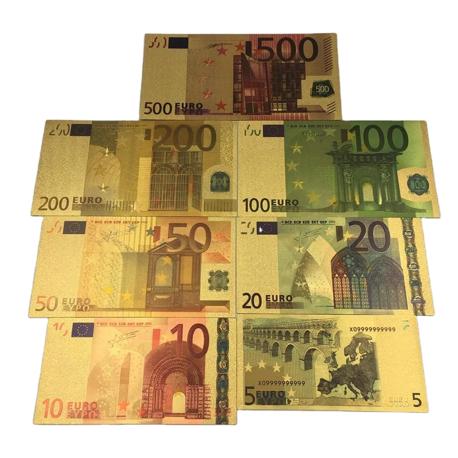 

Antique Gold foil Europe bills 5/10/20/ 50/100/200/500 euro banknote for christmas decoration movie money