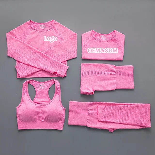 

Wholesale Custom Fitness Yoga Wear 5PCS Yoga Set Workout Sets Yoga Top And Sportswear Suit Seamless Workout Women Gym Sets