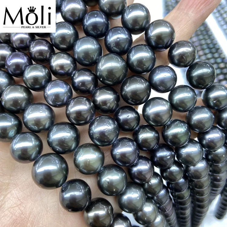 

Nice Luster Round 8-12mm Natural Black Peacock Tahiti Seawater Pearl Strand for Wholesale Women Fine Jewelry