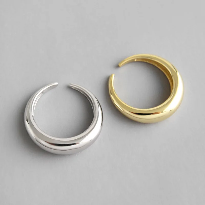 

Korean Style Adjustable 18K Gold 925 Sterling Silver Round Curved Band Rings for Women Wedding, As picture