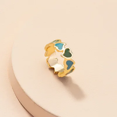 

2021 Newest Jewelry Colorful Oil Dripping Heart Stackable Rings Enamel Love Heart Finger Rings For Women Girls