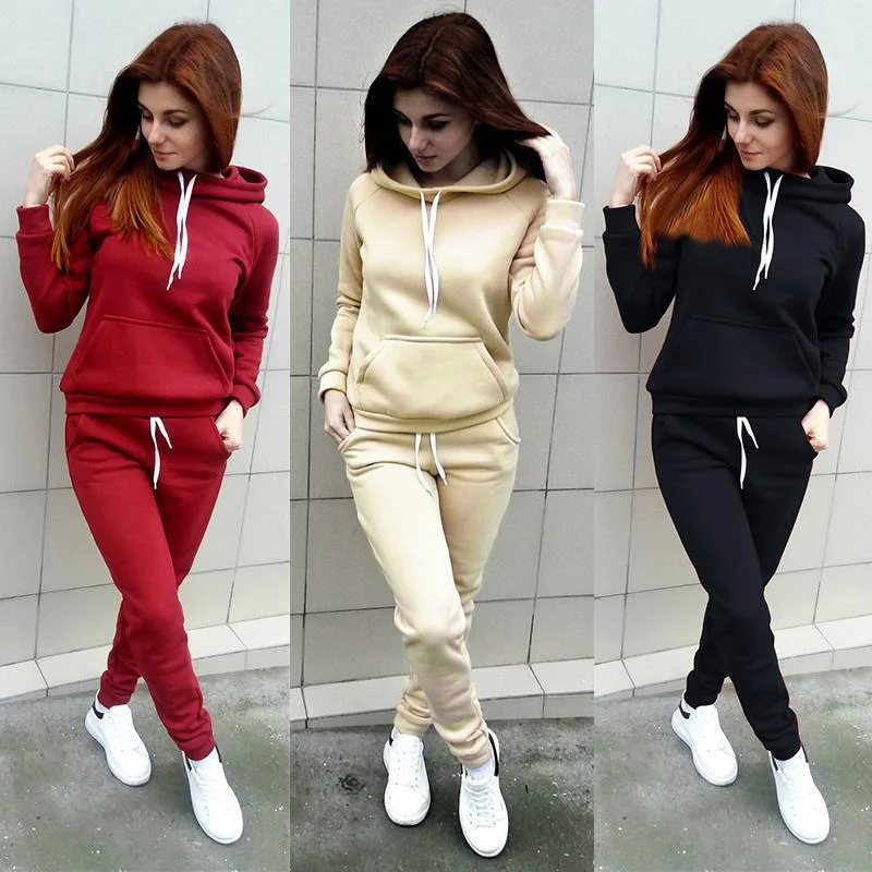 

2021 new arrival women tracksuit 2Pcs pullover hoodies trousers sports tops pants sweatshirt sport suits jogging set, Pink,black,apricot