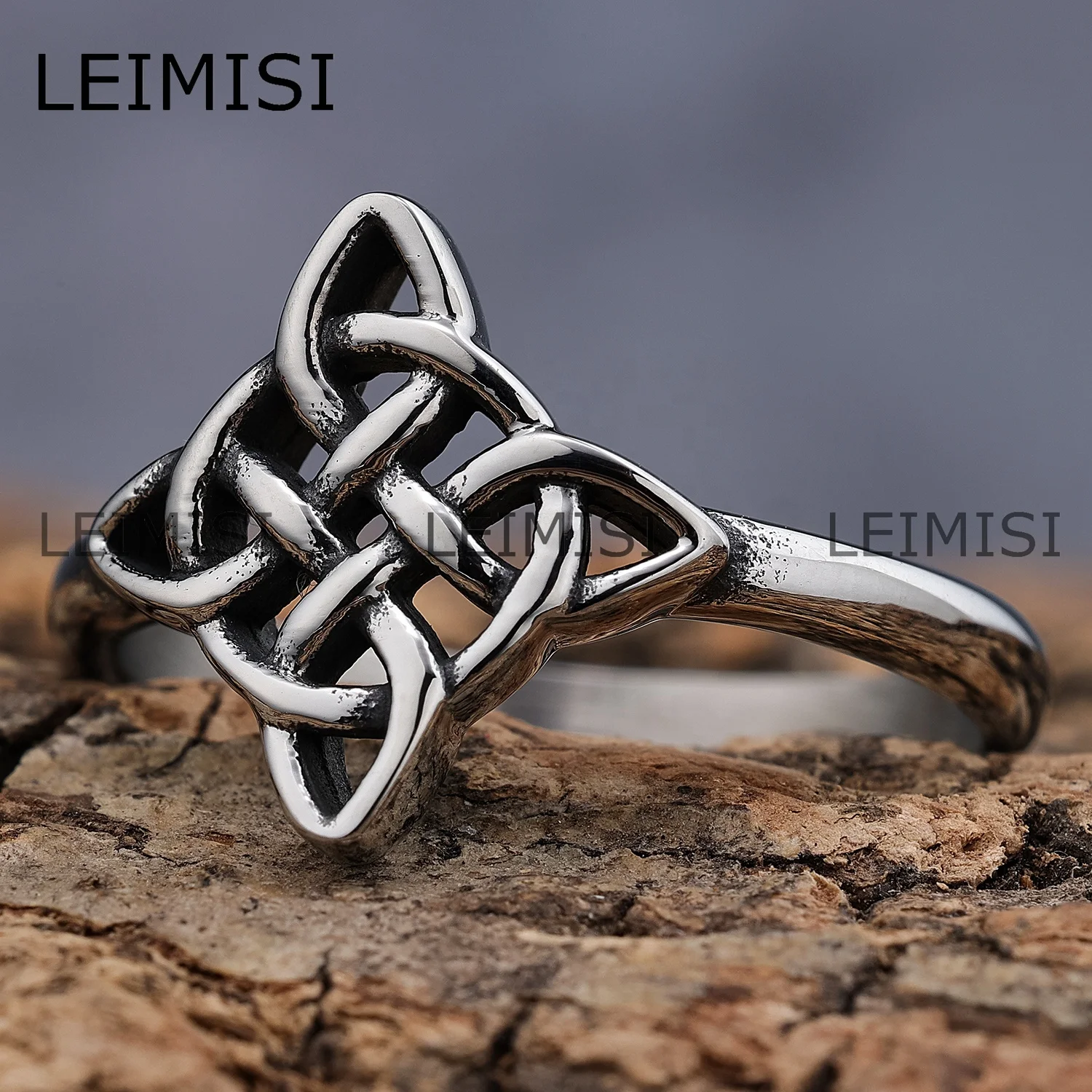 

Women's Celtic Ring Stainless Steel Strength Symbol Eternity Wedding Band Stackable Ring